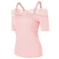 Summer Top T Shirt Women Fashion Solid Casual Short Sleeve Lace Off Shoulder Tops Tshirt Women Camisetas Verano Mujer 2019