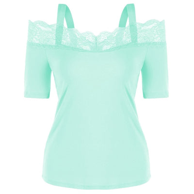Summer Top T Shirt Women Fashion Solid Casual Short Sleeve Lace Off Shoulder Tops Tshirt Women Camisetas Verano Mujer 2019