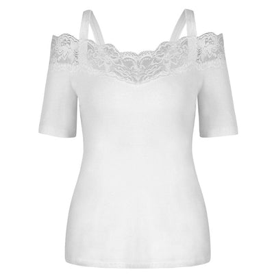 Summer Top T Shirt Women Fashion Solid Casual Short Sleeve Lace Off Shoulder Tops Tshirt Women Camisetas Verano Mujer 2019