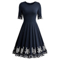 FeiTong Plus Size Women Dress Fashion Half Sleeve O-neck Print Casual Loose Elegant Slim S-5XL  Party Dresses Feminino