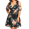 Fashion Summer Dress Women Casual Cold Should Floral Print Short Sleeve Party Dresses Plus Size Dress Vestidos Mujer Robe Femme