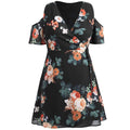 Fashion Summer Dress Women Casual Cold Should Floral Print Short Sleeve Party Dresses Plus Size Dress Vestidos Mujer Robe Femme