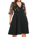 Fashion Summer Dress Women Loose Casual Floral Short Sleeve Solid Applique V-Neck Plus Size Dress Vestidos Mujer Robe Femme