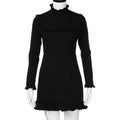 Sexy Women Dress Casual Solid Black Long Sleeve Dress Boho Maxi Summer Beach Long Cocktail Party Floral Dresses Vestidos