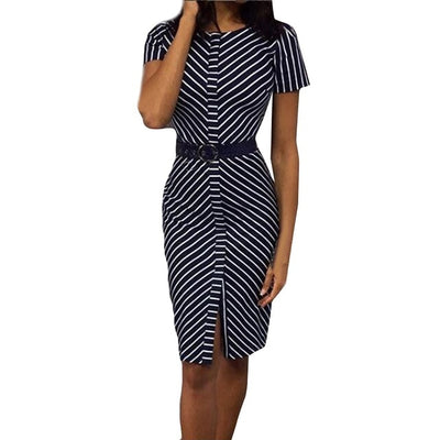 Summer Dress Women Casual Stripe Pritn O-Neck Short Sleeve Midi Dress Streetwear Bodycon Party Dresses Robe Mujer Vestidos