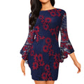 Women Casual Elastic Waist Lace Print Dress Summer Dress 3/4 Sleeve Elegant Casual Party Dresses Vestidos de Verano Robe Femme