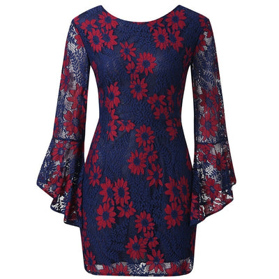 Women Casual Elastic Waist Lace Print Dress Summer Dress 3/4 Sleeve Elegant Casual Party Dresses Vestidos de Verano Robe Femme