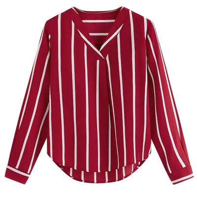 Women Casual Autumn Long Sleeve V-Neck Irregular Striped Print Shirt Blouse Womens Tops and Blouses Blusas Mujer de Moda 2019