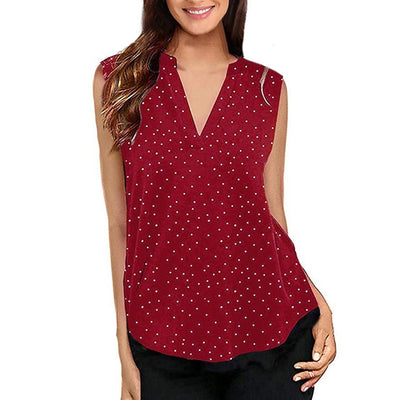 Summer Blouse Women Tops Sleeveless V Neck Dot Printed Casual Blouses Blusas Mulher Elegantes Shirt Blusas Mujer De Moda 2019