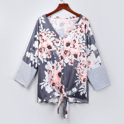 Fashion Autumn Blouse Women Tops V-Neck Three Quarter Sleeve Button Bandage Kimono Blouse Ladies Shirt Blusas Mujer de Moda 2019