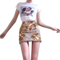 Feitong Spring Summer Skirts Women Fashion Print Casual Mini Skirt Lady Hip Slim Sexy Female Short Skirts saia feminina