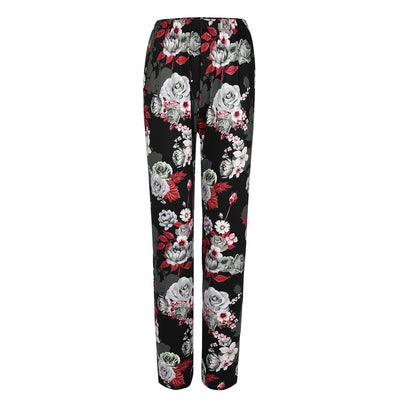 Feitong Women Pants Mid-Waist Floral Print Elastic Waist Long Loose Straight Ladies Casual Pants Female Trousers Pantalons