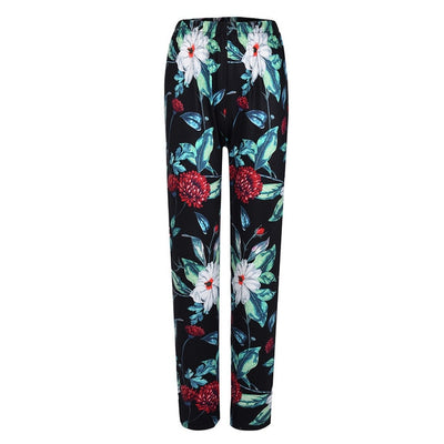 Feitong Women Pants Mid-Waist Floral Print Elastic Waist Long Loose Straight Ladies Casual Pants Female Trousers Pantalons